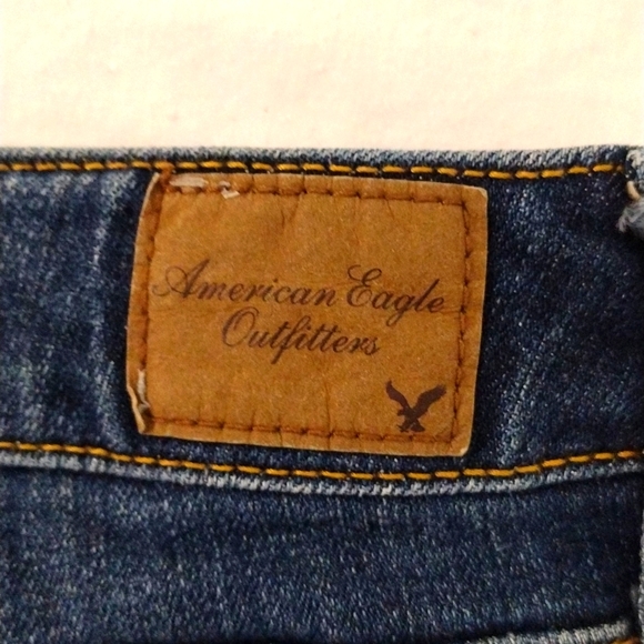 Woman's American Eagle Super Stretch Skinny Jeans Blue Denim Distressed size 10 - Picture 10 of 11